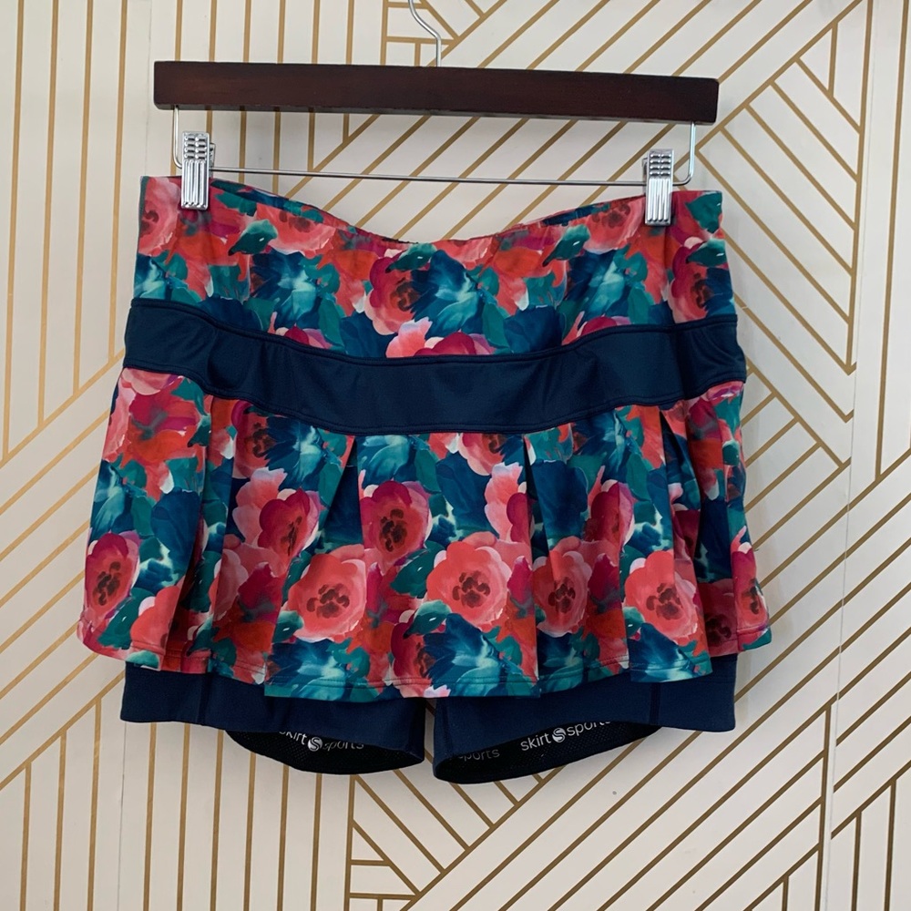 Skirt Sports Floral watercolor Skort pleated zippered waistband pocket XL